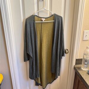 LuLaRoe Olive and Gray Striped Cardigan